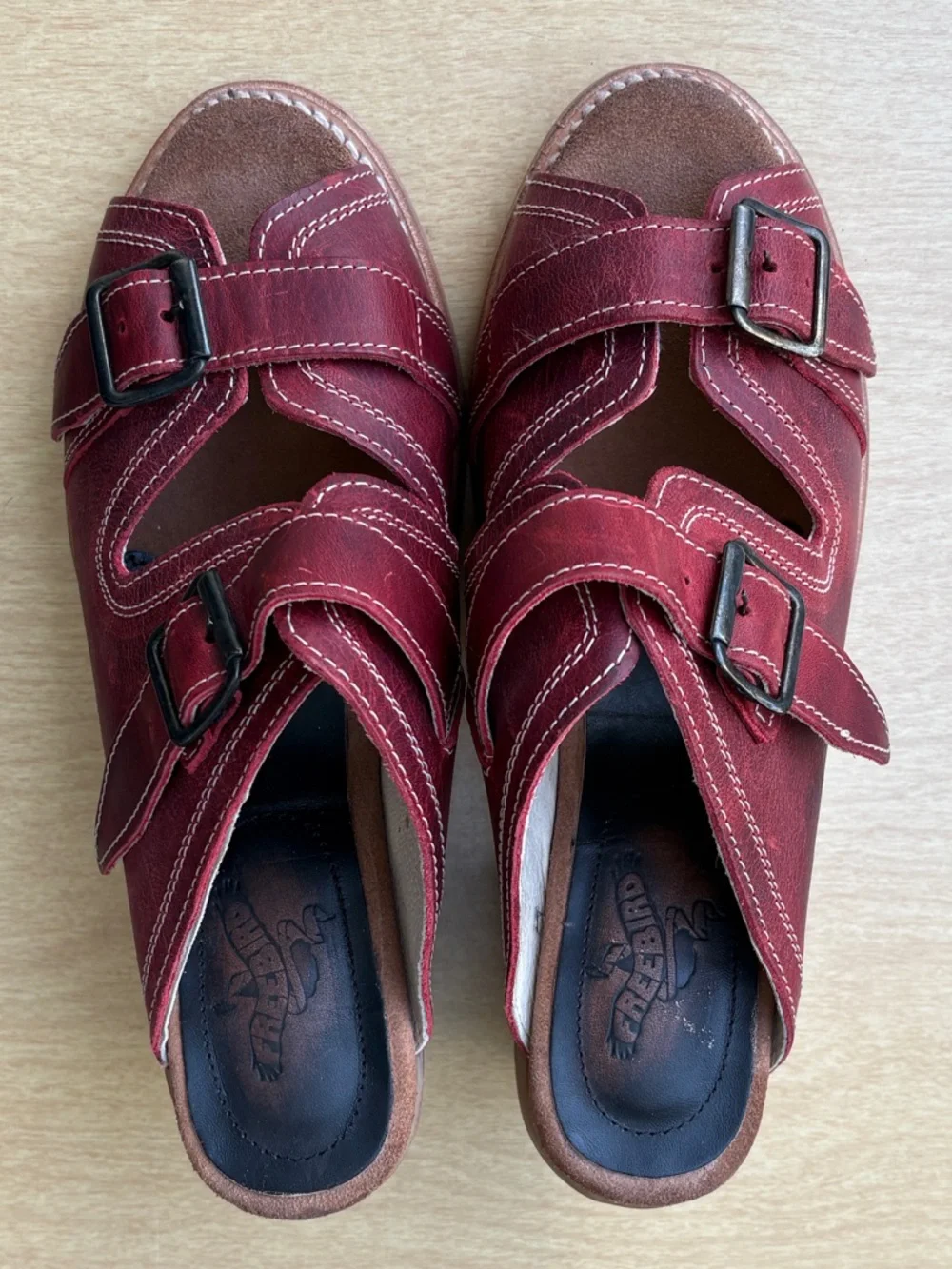 Freebird by Steven Burgundy Leather Buckle Heeled Sandals